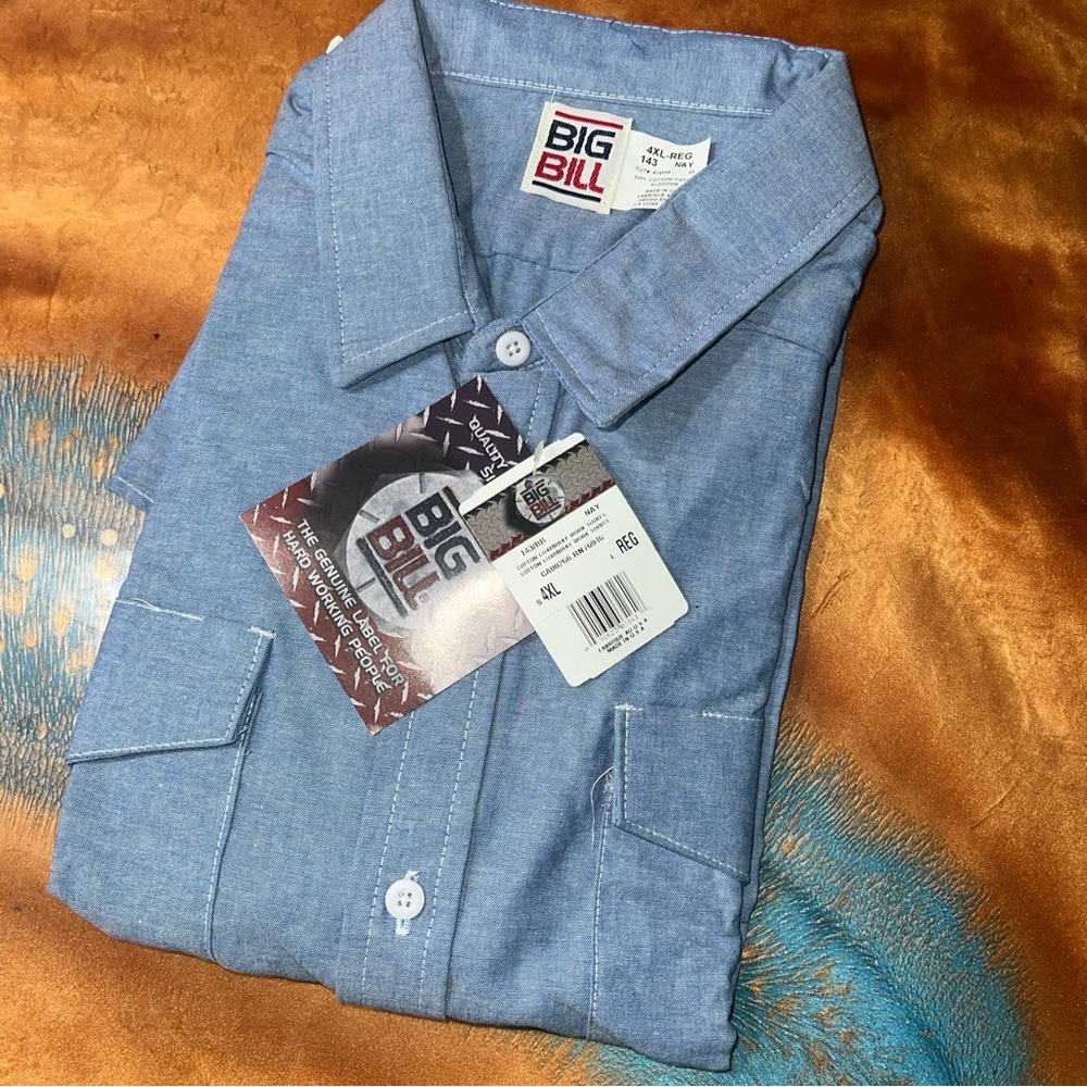 NWT Vinatge Big Bill 4XL Button down cotton chambray work shirt made USA